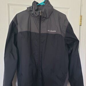 EUC Columbia Jacket Mens Large Black Glennaker II Rain Packable Full Zip Hood L